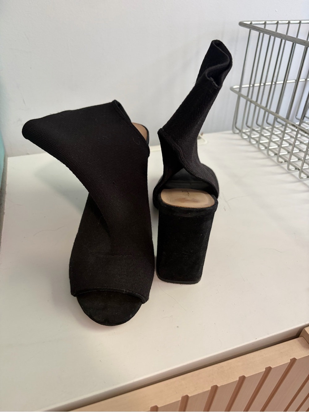 Aldo Black Open-Toe Sock Block Heels